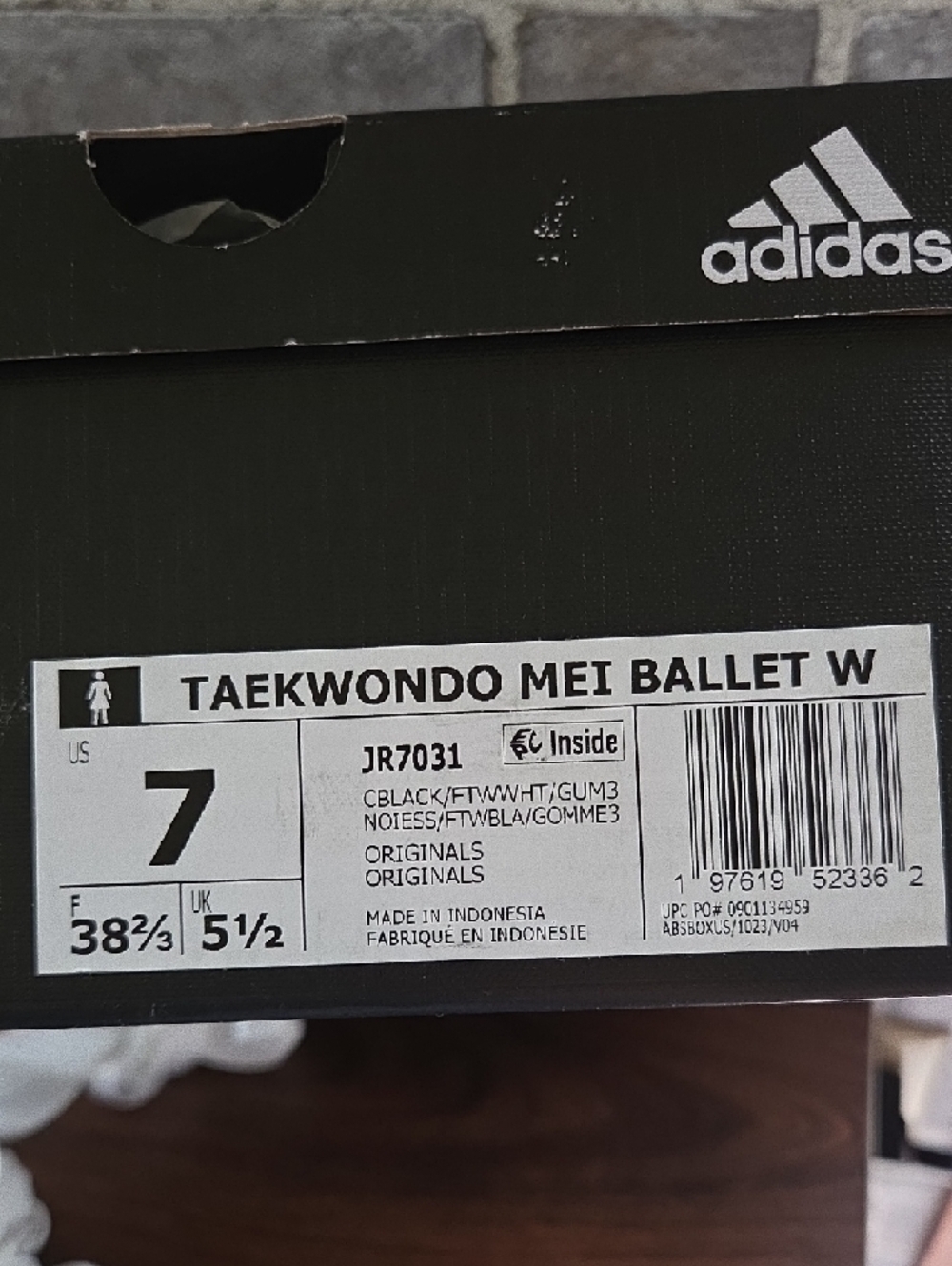 adidas Taekwondo Mei Black & White Ballet-Style Flat with Tan Sole - Picture 10 of 10